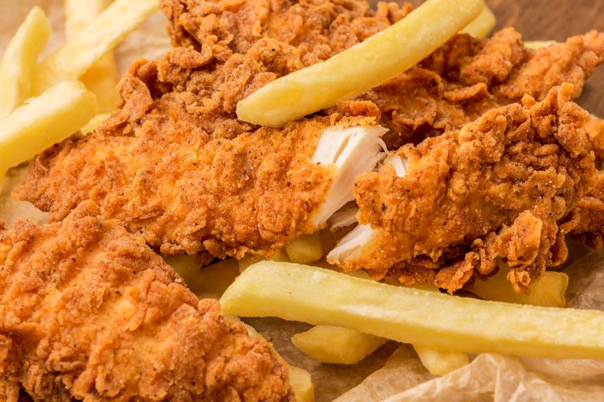 Close-up fried chicken and fries