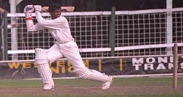 Shivnarine Chanderpaul hammers one through the off-side during his Debut at Bourda during the England vs West Indies Wisden Trophy Match of 1994